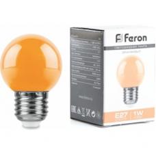 Лампа светодиодная Шарик 1W E27 70*45 Feron (=10w) Оранжевый матовая
